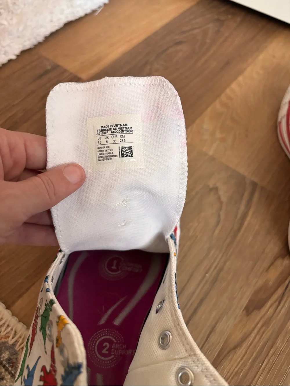 White High-Top Sneakers with Colorful Dinosaur Print